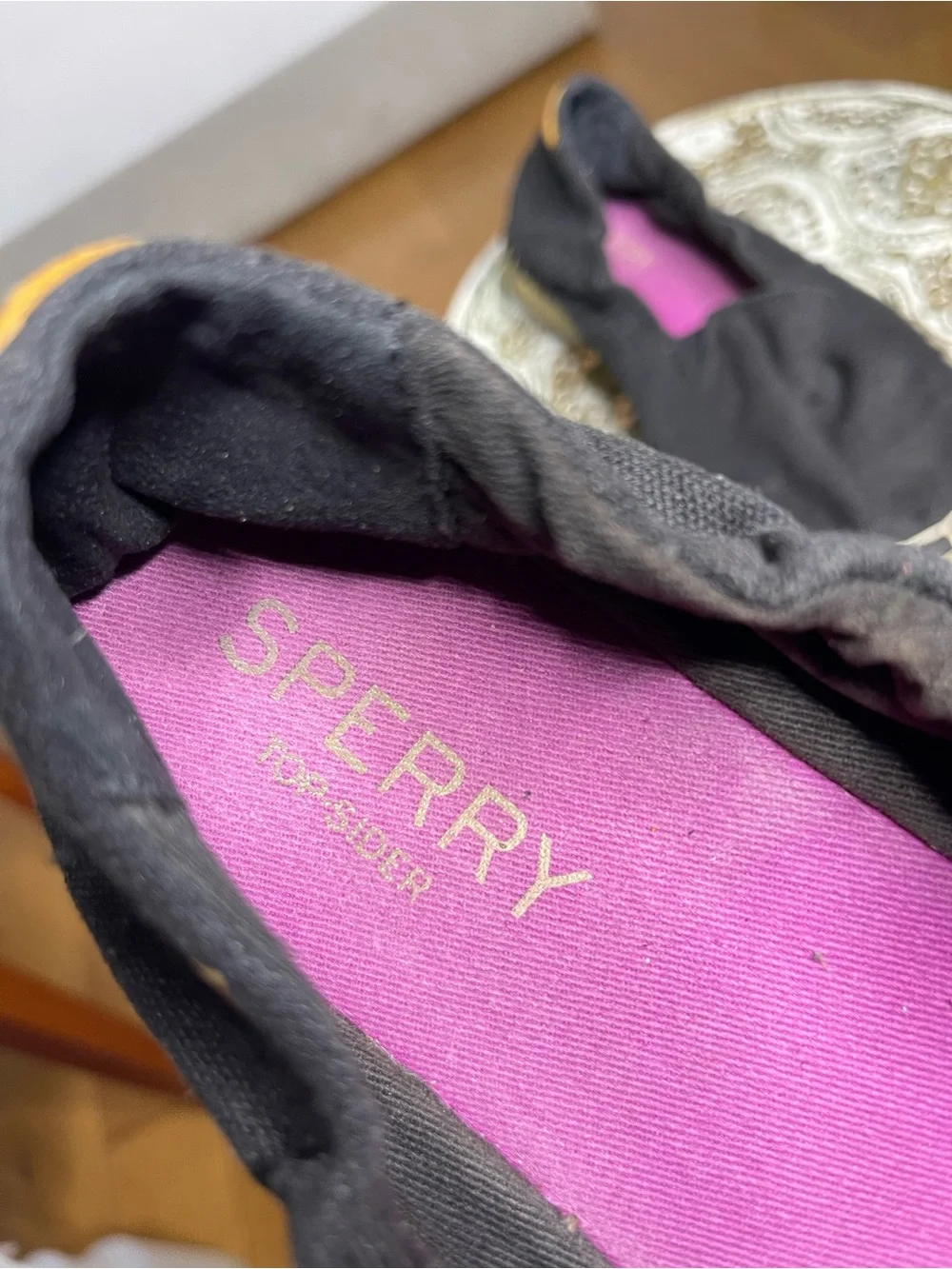 Sperry Black Espadrille Slip-Ons with Pink Insole